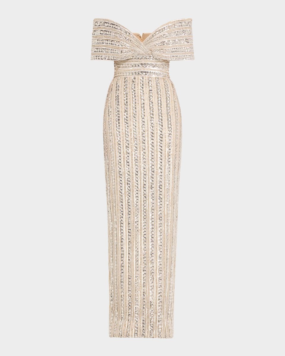 Embroidered Tulle Off-The-Shoulder Gown